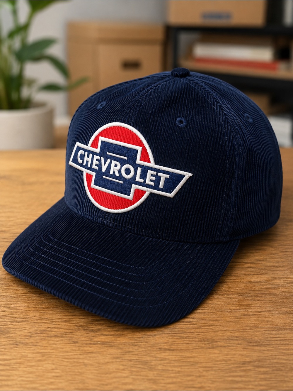 Chevrolet Navy Corduroy Baseball Cap with Red Logo